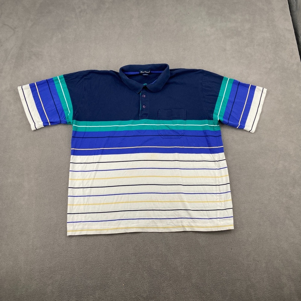 Par Four Polo Shirt Mens Large Multicolor Striped Cotton Performance Regular Fit